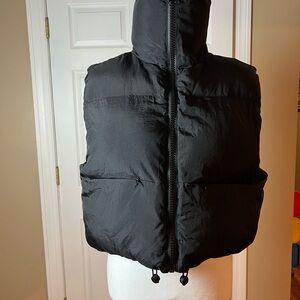 UANEO Cropped Puffer Vest Women Zip Up Stand Collar Sleeveless Padded M Black